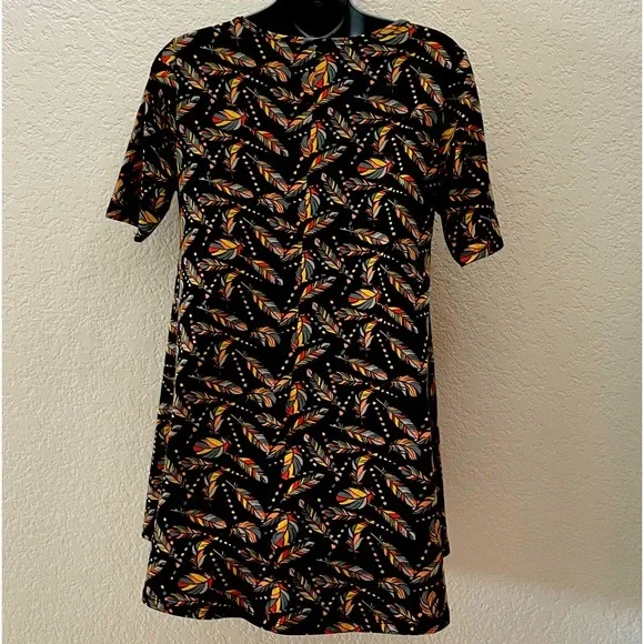 LulaRoe Black Dress Feather Print‎ Stretchy Comfortable!  XXS - Picture 2 of 6